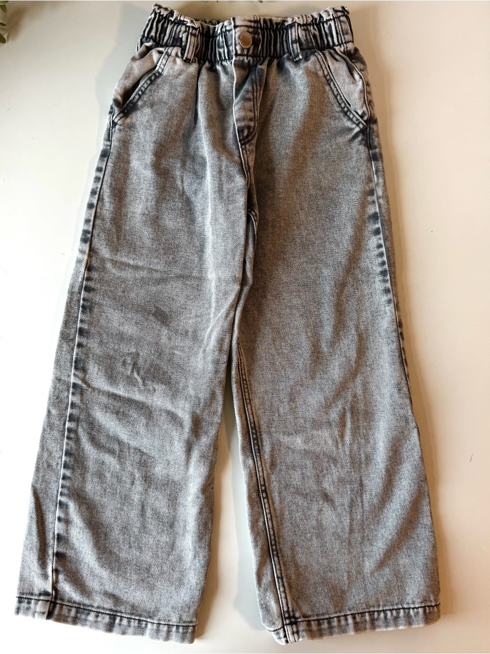Girls Wide Leg Jeans Acid Wash Paperbag Waist Light Wash Denim